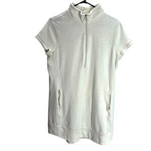 Tommy Bahama Quarter Zip Top L Ivory Short Sleeve Tencel Blend Pullover
